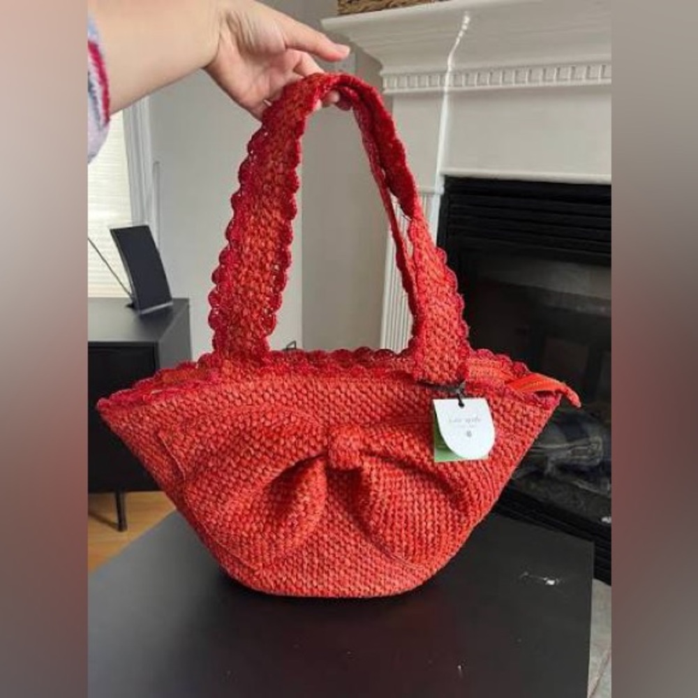 NWT Kate Spade Target Raffia straw bow tote bag Red Woven